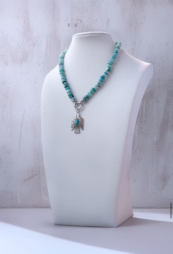 Turquoise Charm necklace with turquoise bird pendant