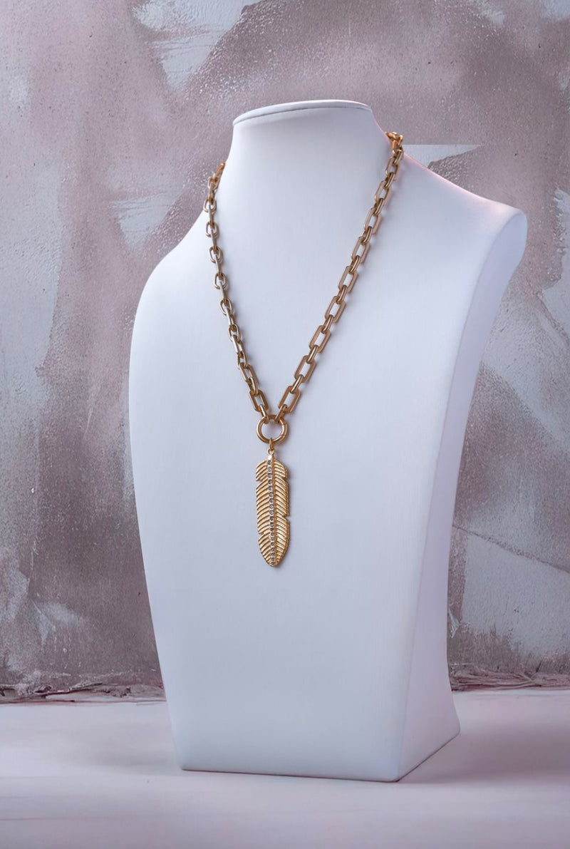The Feather of Hope in Matte Gold with Gold Carabiner