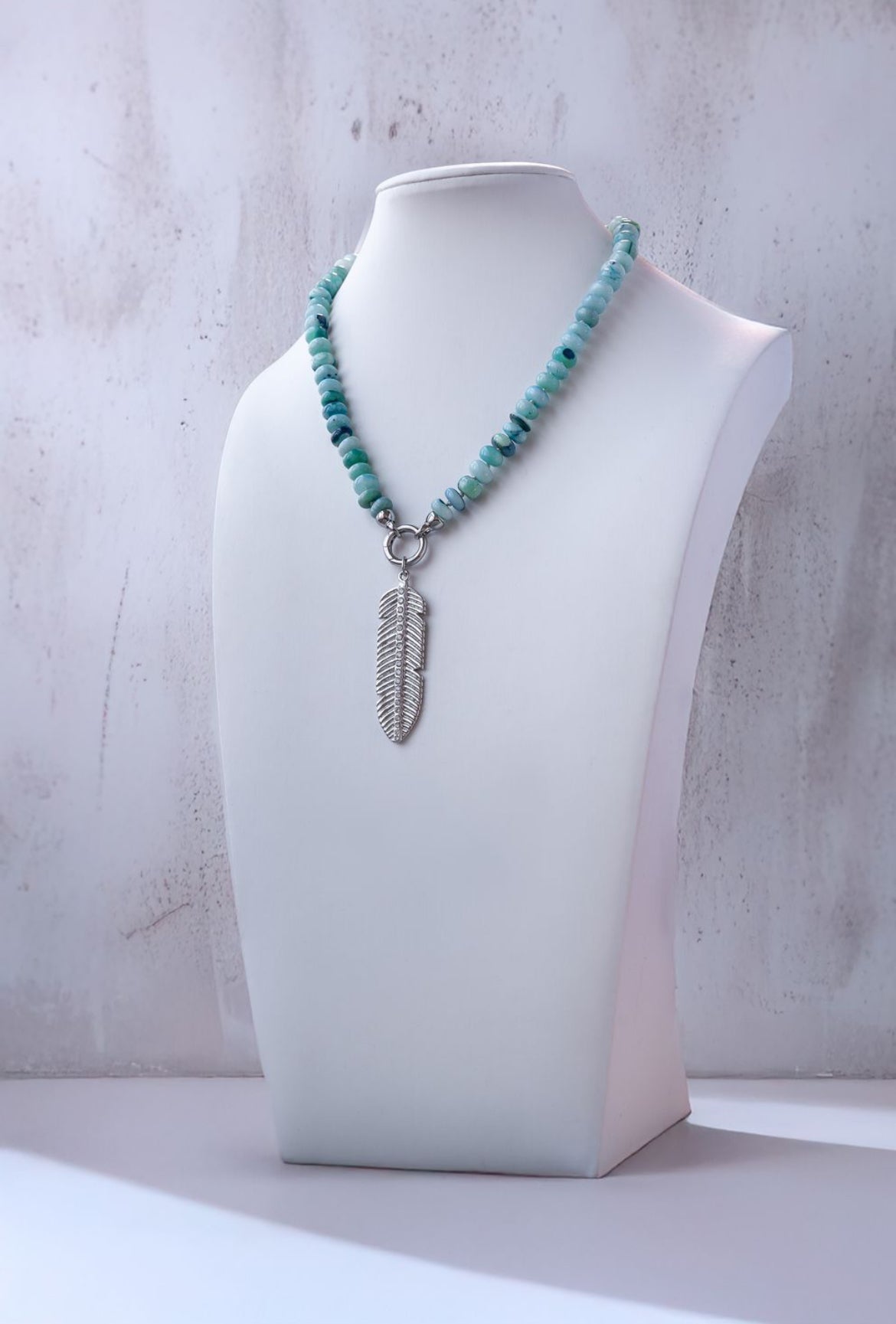 Turquoise Charm Necklace with the Silver Feather