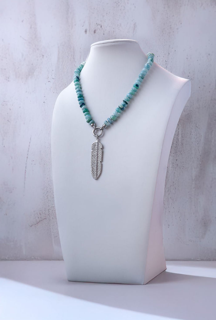 Turquoise Charm Necklace with the Silver Feather