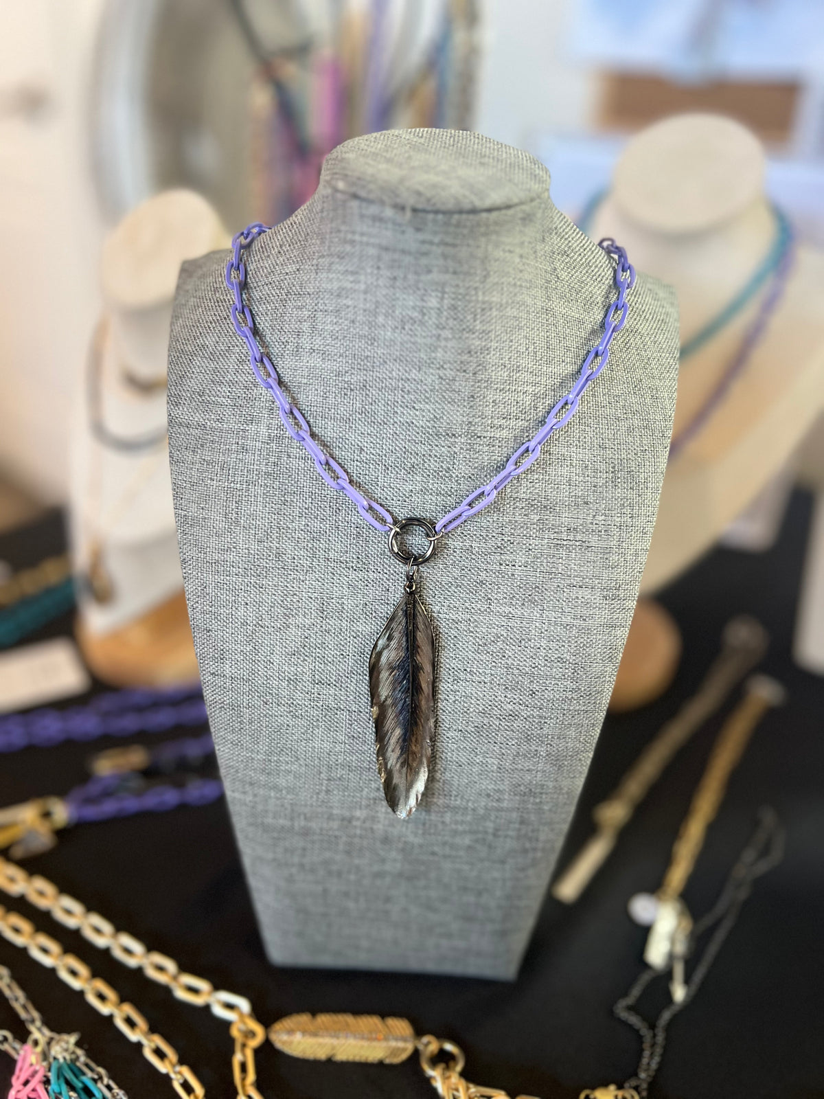 Purple & Black Feather (Charm Necklace)