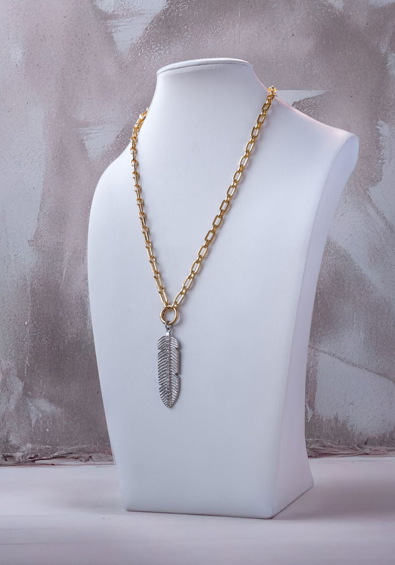 Feather of Hope Charm Necklace in Shiny Gold