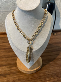 Gold Feather Charm on Gold Paperclip Chain (Charm Necklace)