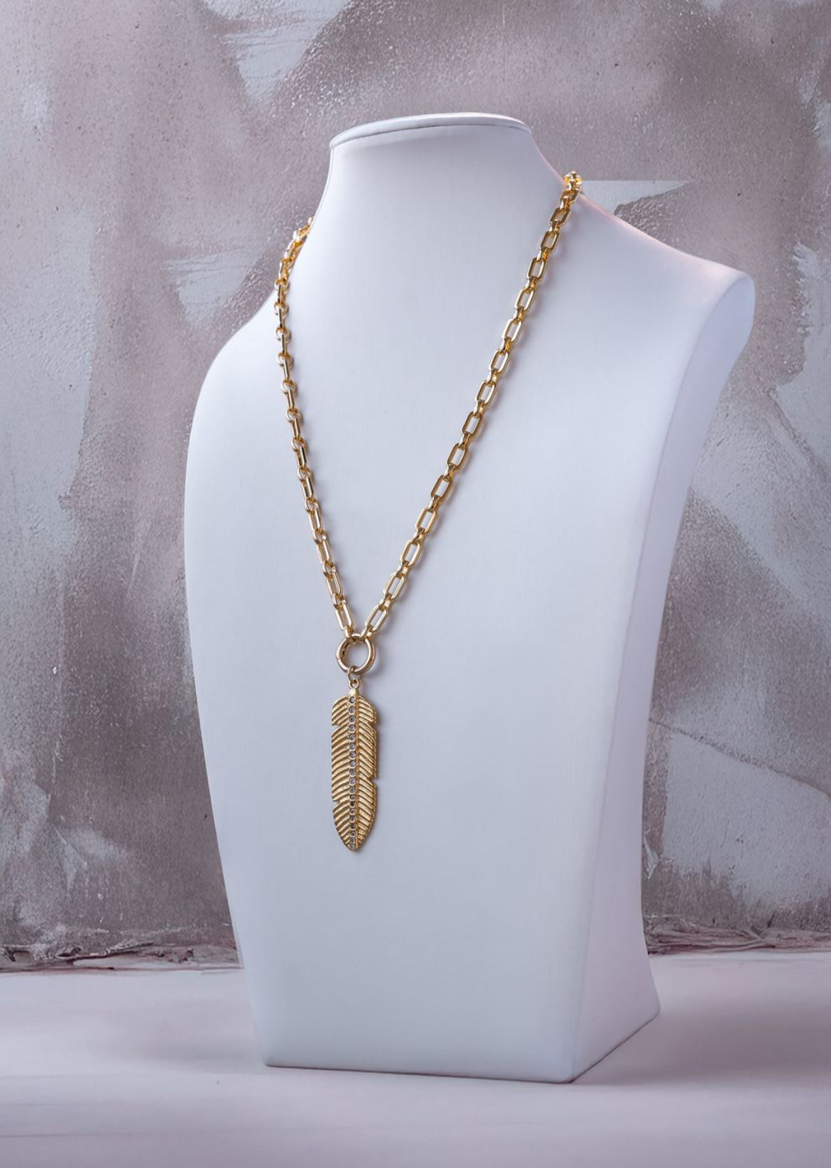 Feather of Hope Charm Necklace in Shiny Gold