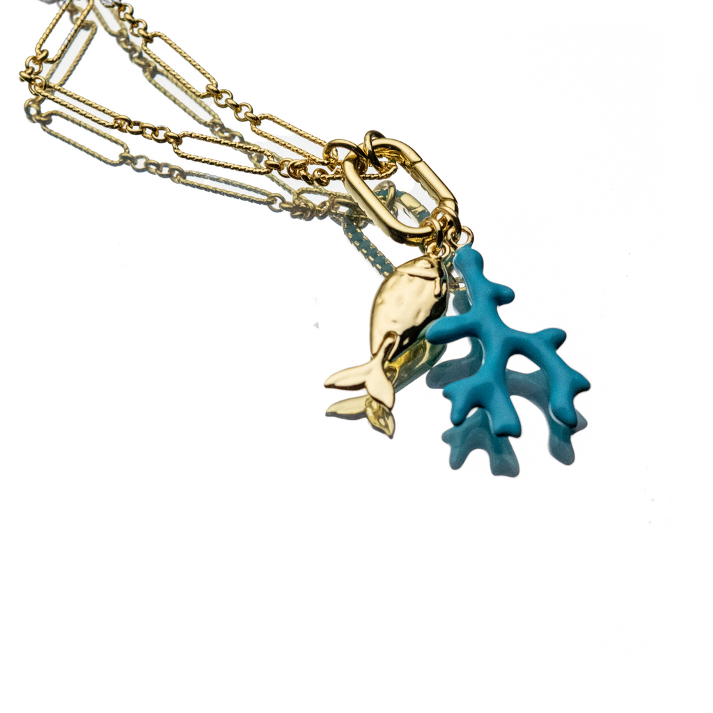 BLUE CORAL LUCKY CHARM NECKLACE (Need Price)