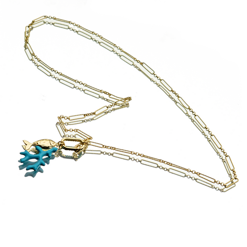 BLUE CORAL LUCKY CHARM NECKLACE (Need Price)