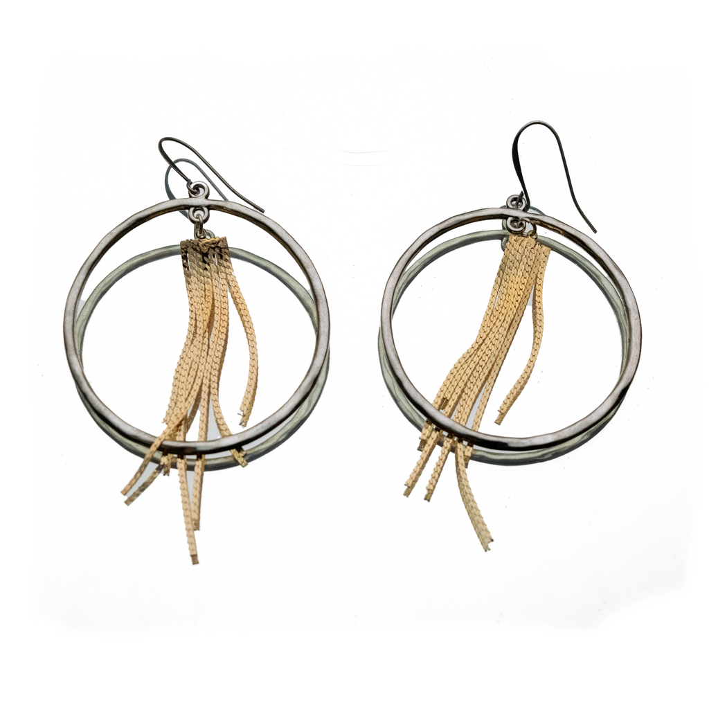 CHAMPAGNE FRINGE DISCO HOOPS