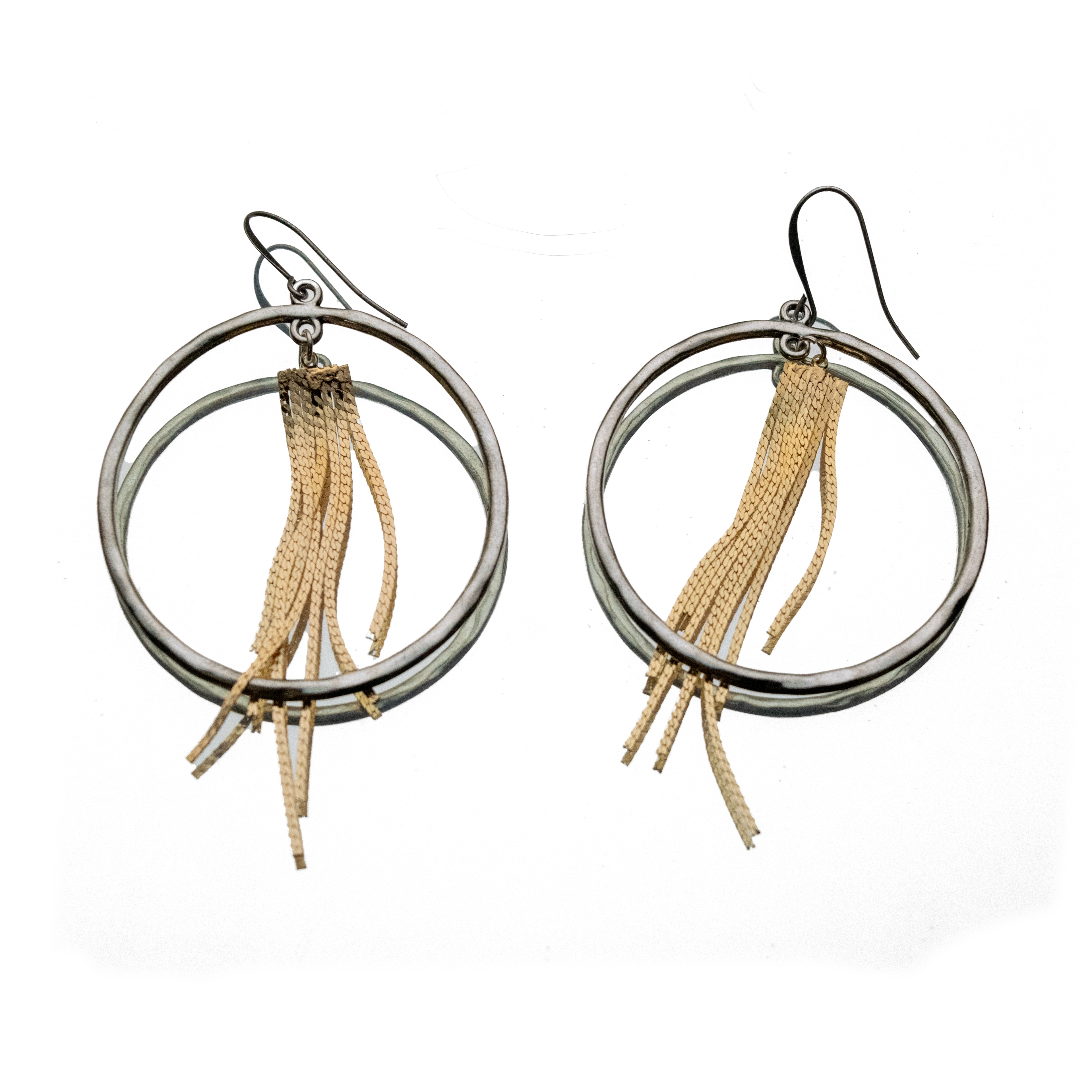 CHAMPAGNE FRINGE DISCO HOOPS