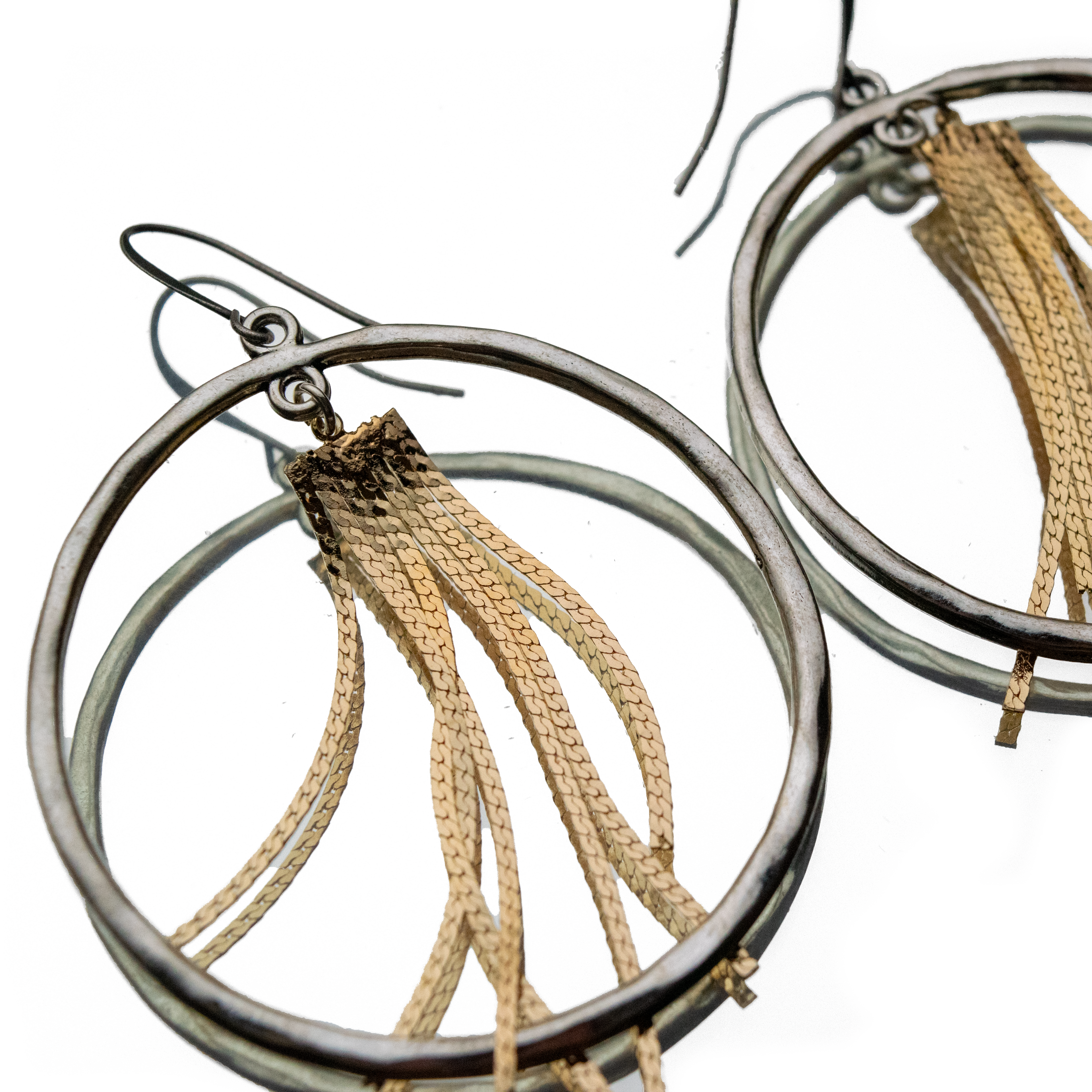 CHAMPAGNE FRINGE DISCO HOOPS