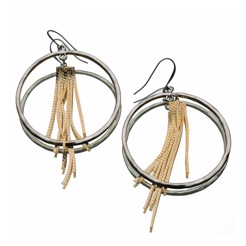 GOLDEN CHAMPAGNE FRINGE DISCO HOOPS