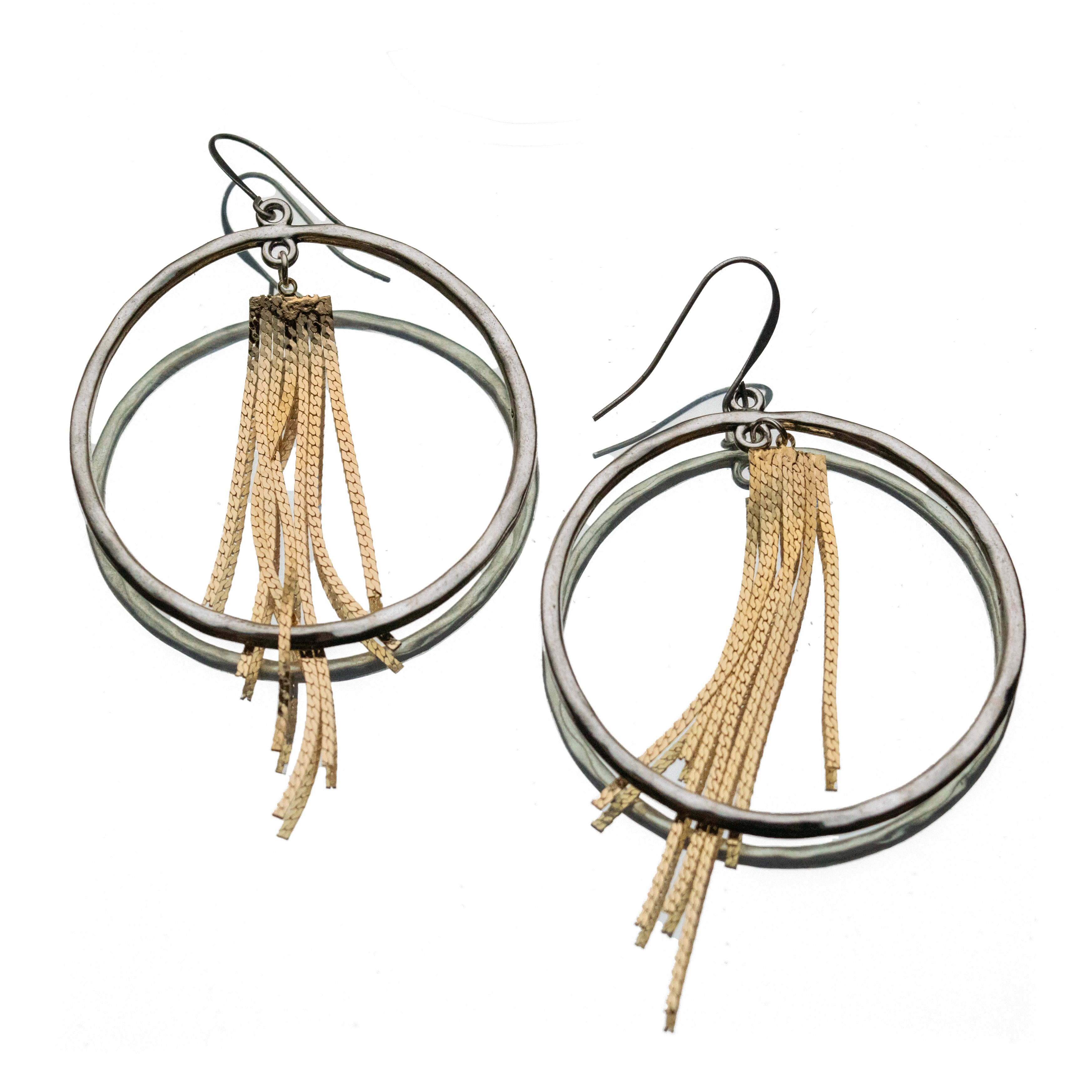 CHAMPAGNE FRINGE DISCO HOOPS