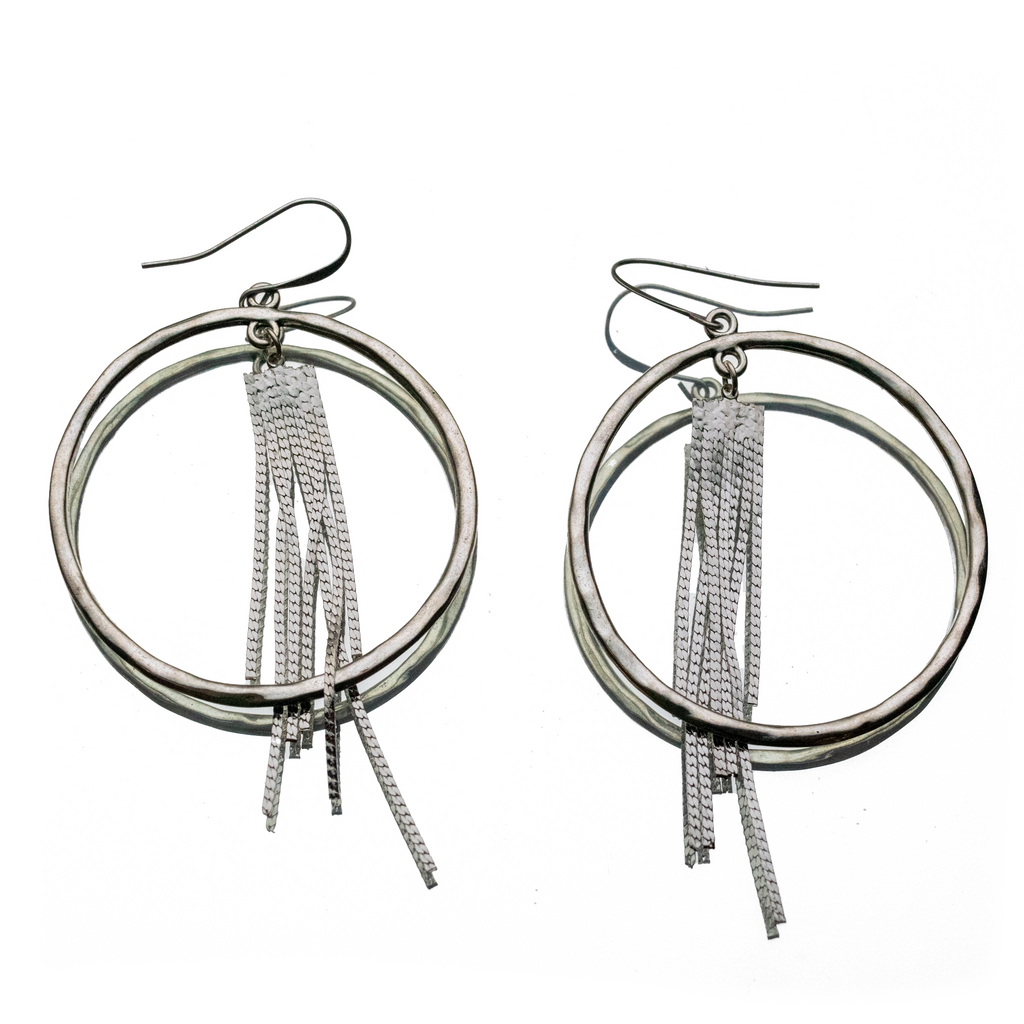 CHAMPAGNE FRINGE DISCO HOOPS