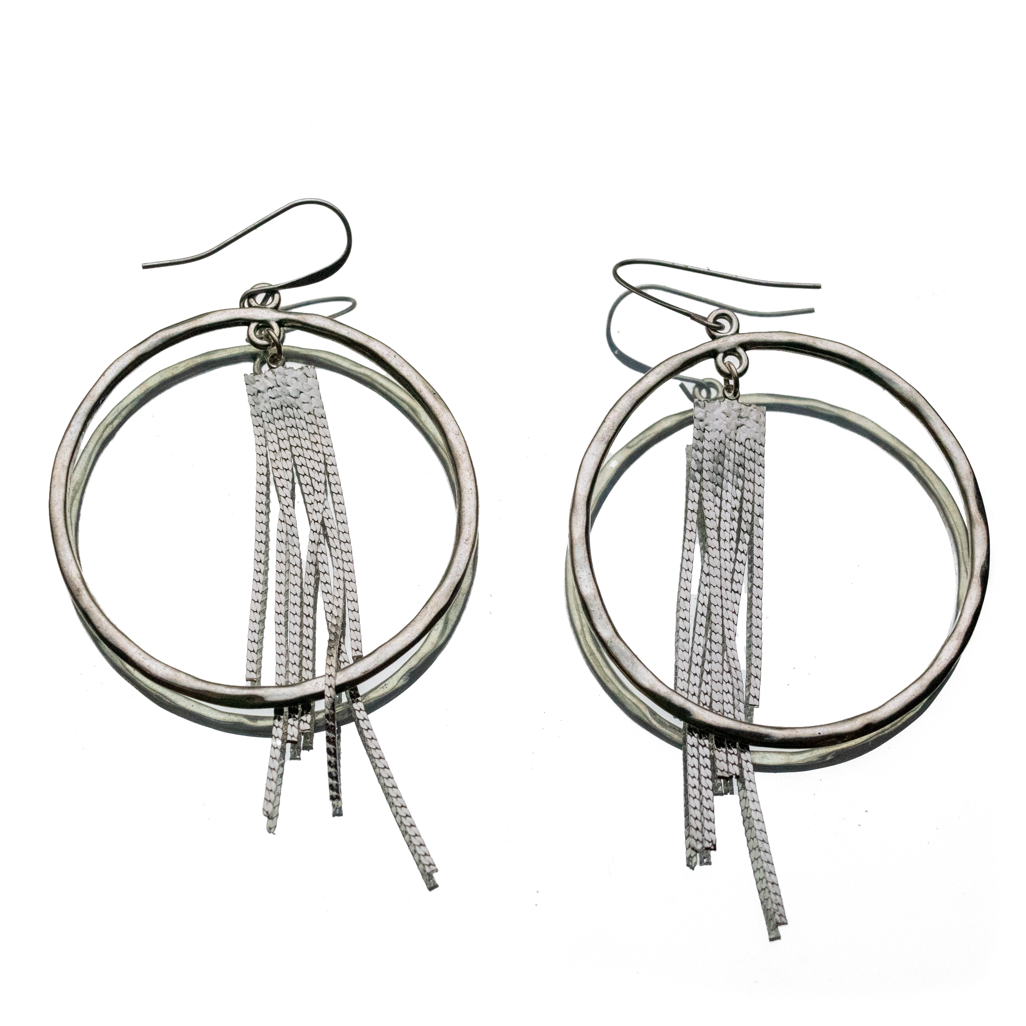 CHAMPAGNE FRINGE DISCO HOOPS