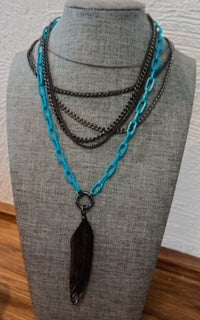 Black & Blue Feather Charm Necklace Stack (Charm Necklace)