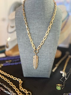 Gold Feather Charm on Gold Paperclip Chain (Charm Necklace)