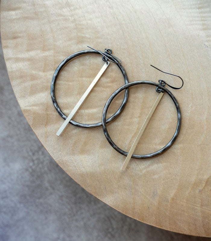 Gunmetal and silver hooped earrings