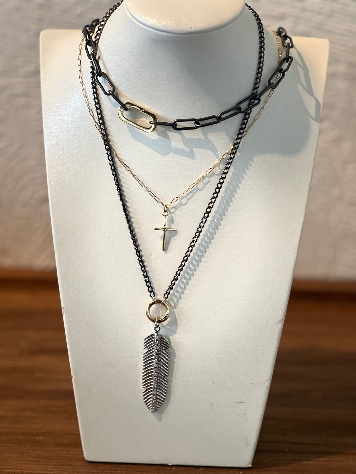 Mixed metal Feather Stack (Charm Necklace Stack)