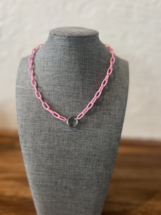 Pink paperclip with silver carabiner