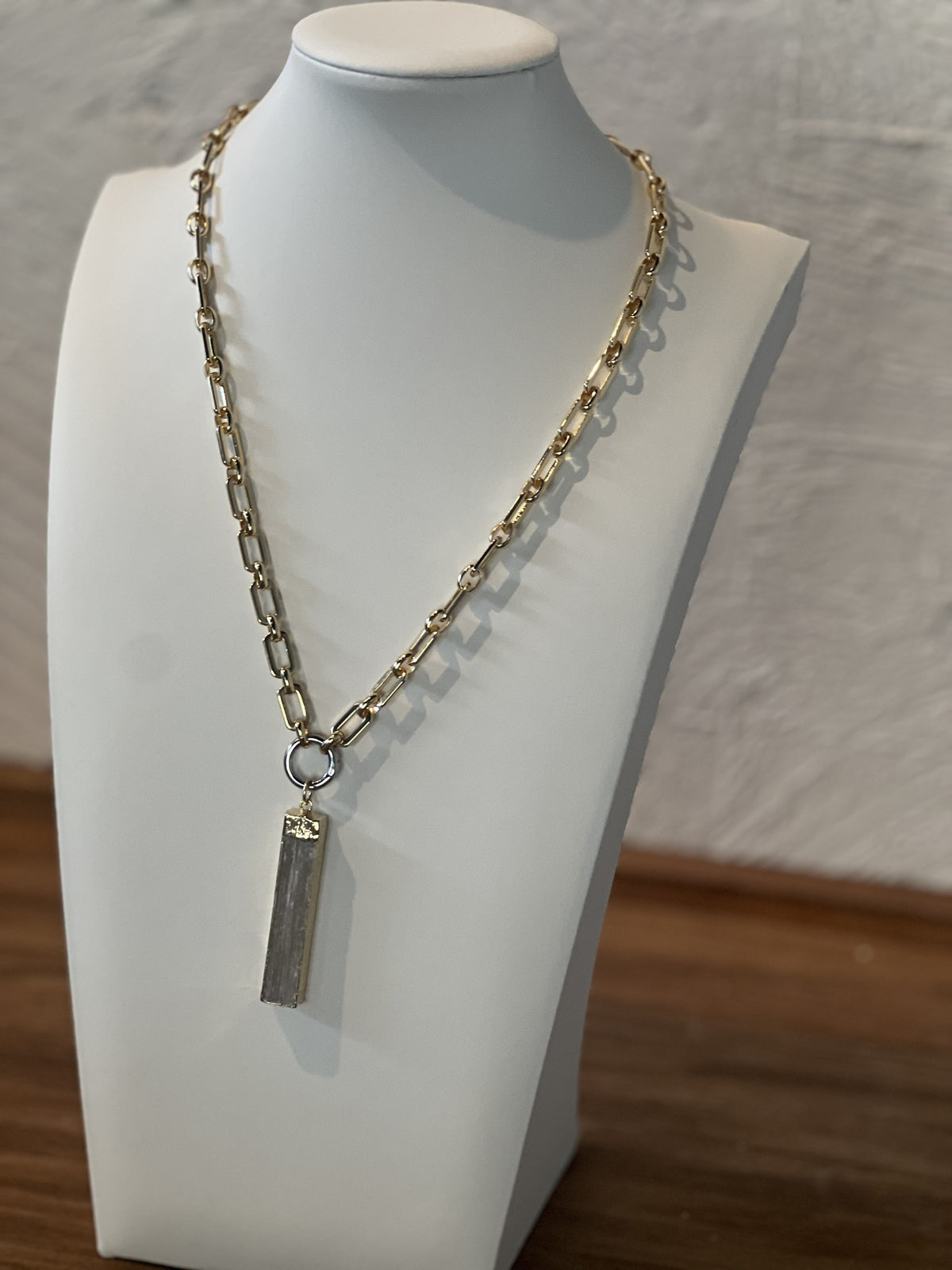 Quartz with gold paperclip chain (Charm Necklace)